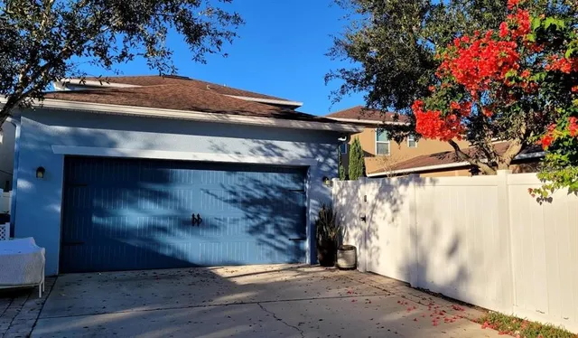 a view of a yard with a slide