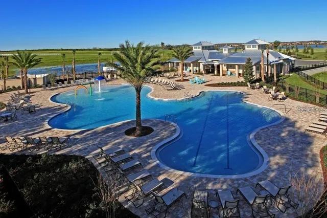 a view of a park with swings