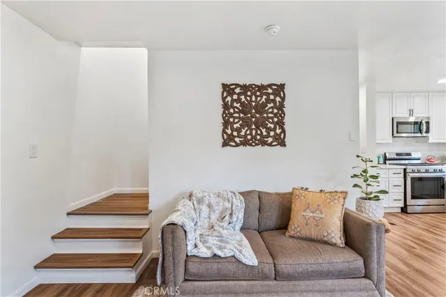 a view of a hallway with windows