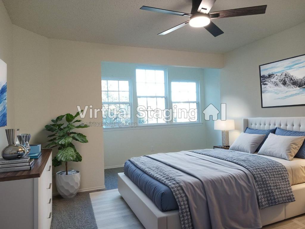 13236 Kerrville Folkway Austin, TX 78729 - Photo 3 of 16 a bedroom with a bed and a potted plant