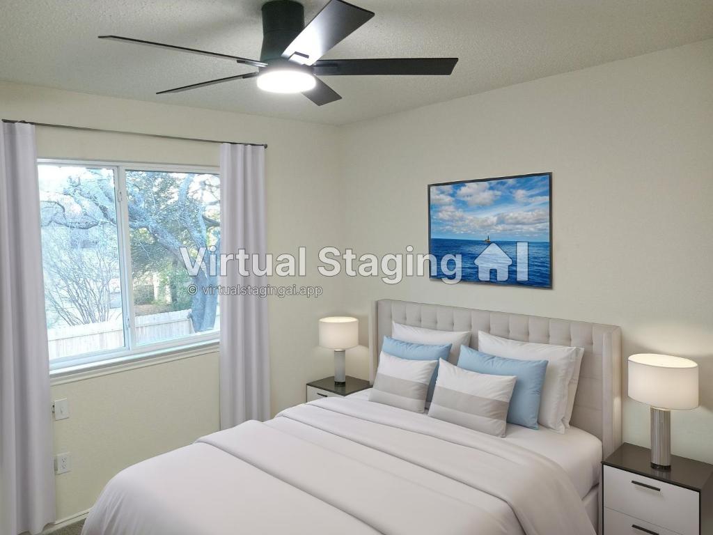 13236 Kerrville Folkway Austin, TX 78729 - Photo 5 of 16 a bedroom with a large bed and a chandelier