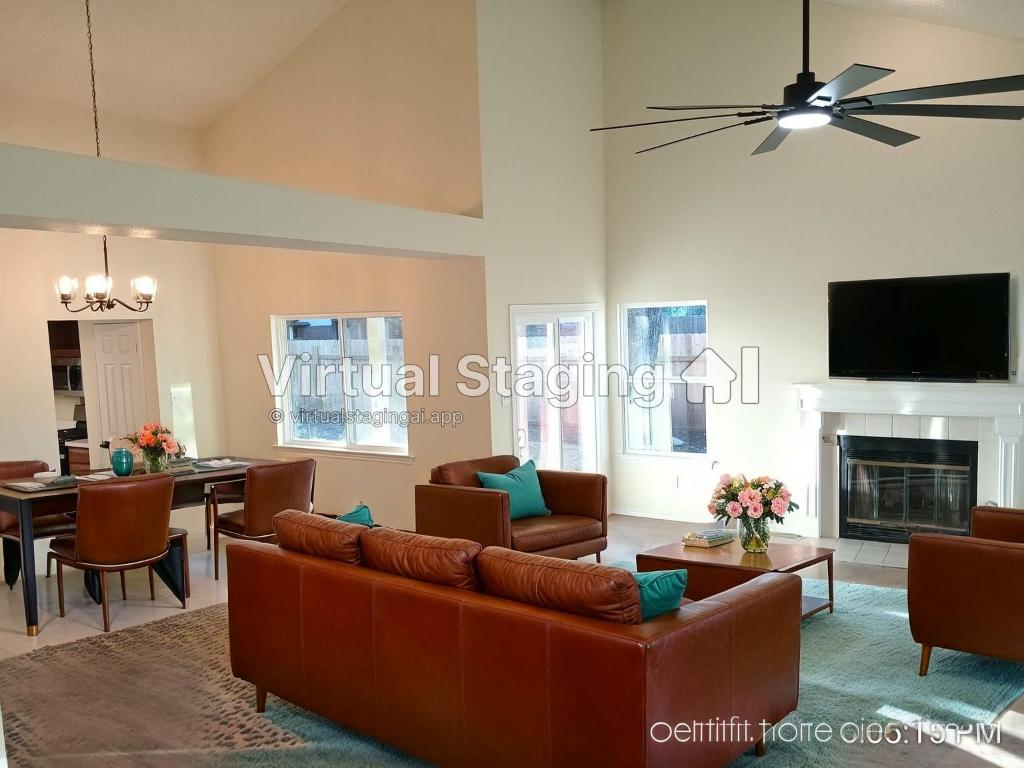 13236 Kerrville Folkway Austin, TX 78729 - Photo 7 of 16 a living room with furniture a fireplace and a flat screen tv