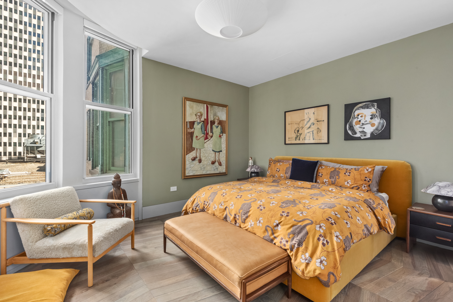 49 Chambers Street, Unit 8F Manhattan, NY 10007 - Photo 5 of 9 a bedroom with a bed and a couch