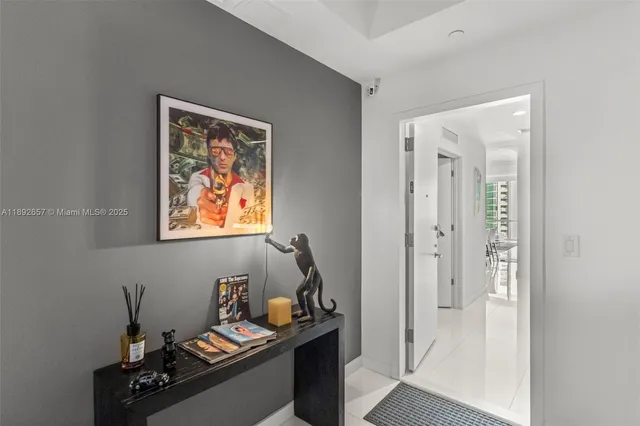 a view of a hallway with workspace