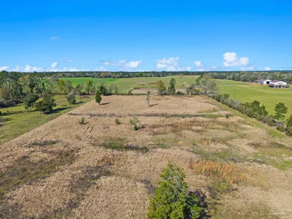 an aerial view of a houses with a yard