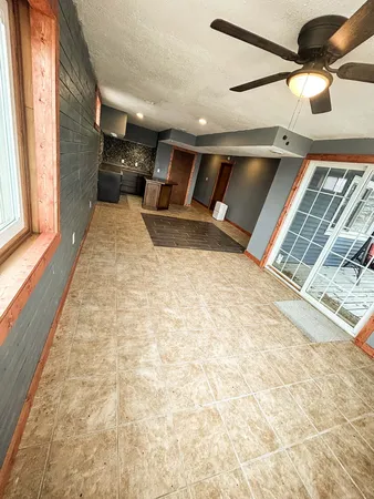 a large room with windows