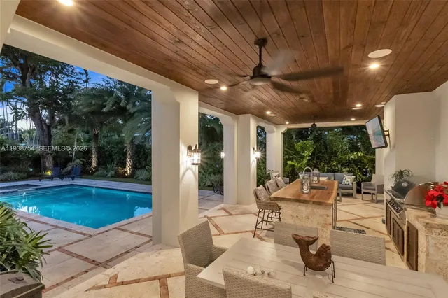 a view of outdoor space and swimming pool