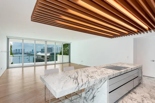 a living room with a bed