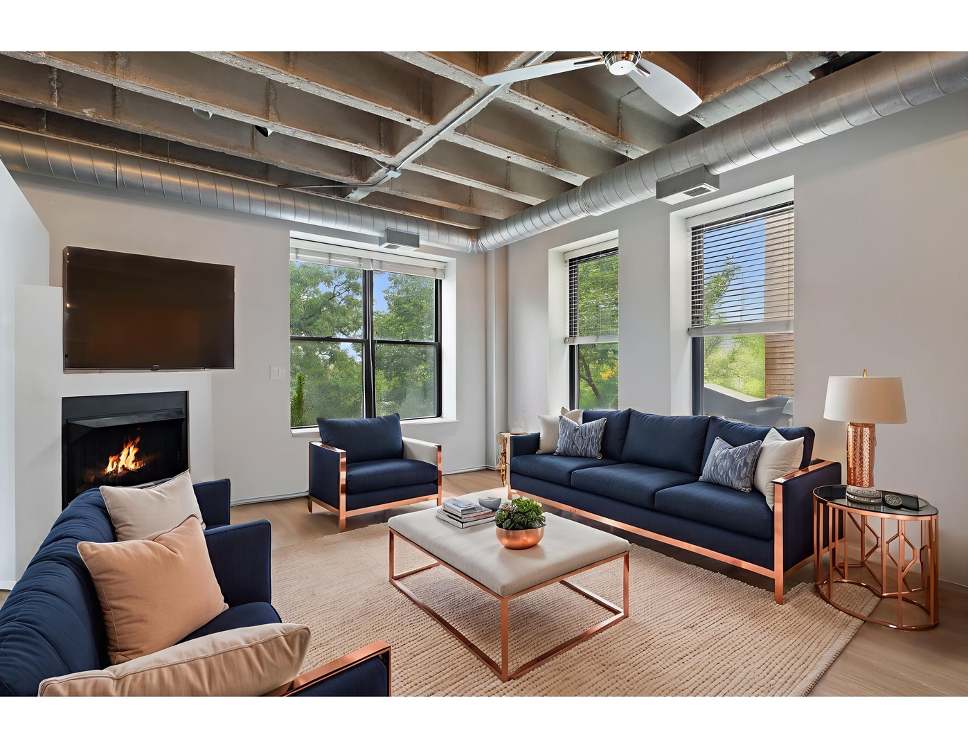 811 South Lytle Street, Unit 207 Chicago, IL 60607 - Photo 3 of 12 a living room with furniture and a fireplace