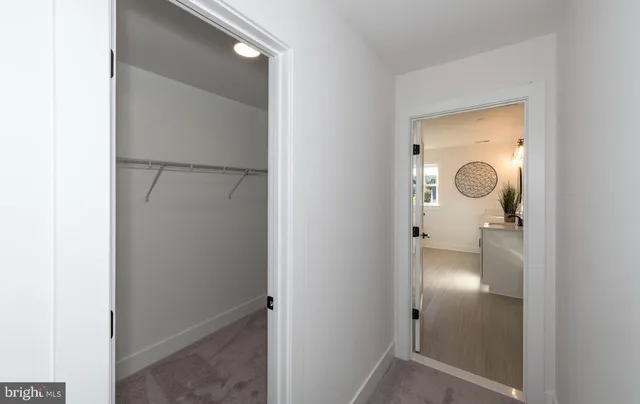 a view of a garage with stairs