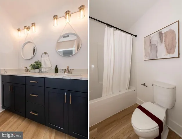 a bathroom with a sink a toilet and mirror