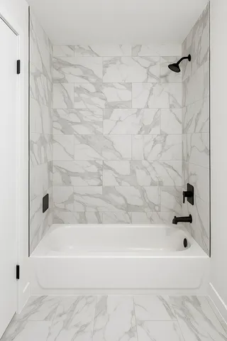 a bathroom with a bathtub