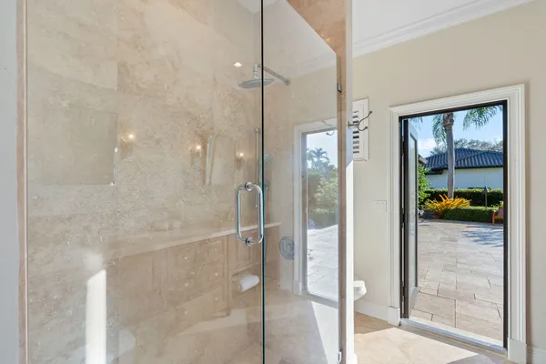 a bathroom with a shower