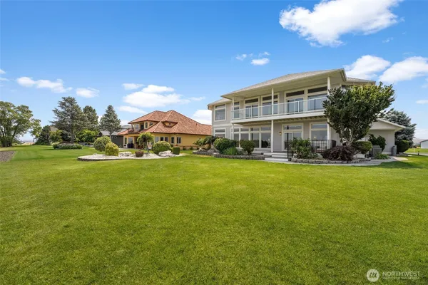a view of a lake from a yard