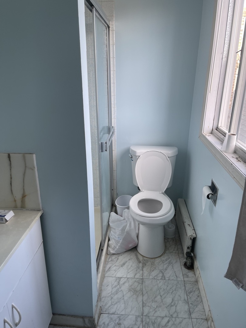 5631 West Cornelia Avenue Chicago, IL 60634 - Photo 20 of 28 a white toilet sitting next to a bathroom sink and a window