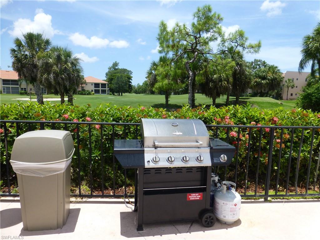 180 Turtle Lake Court, Unit 106 Naples, FL 34105 - Photo 12 of 17 a view of a patio with table and chairs potted plants and palm trees