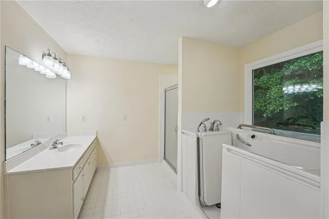 a bathroom with a sink a mirror and a bathtub