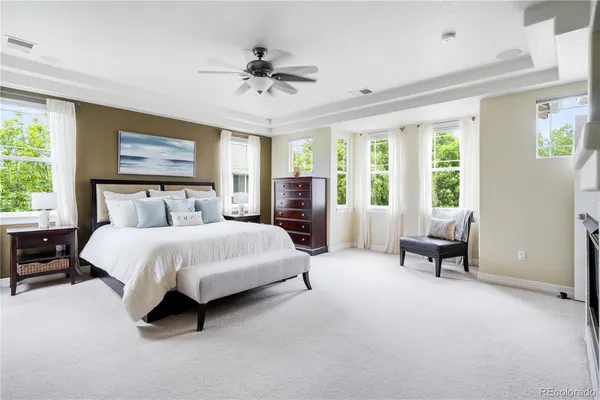 a bedroom with a bed and a couch