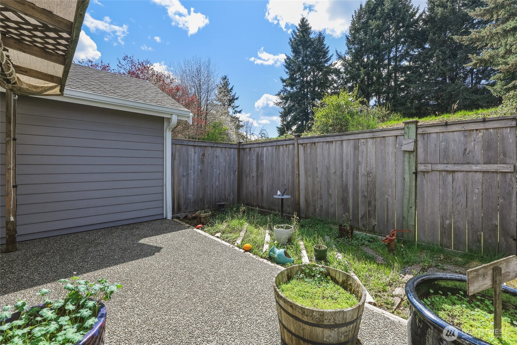 6005 Merlot Lane Southeast Lacey, WA 98513 - Photo 5 of 37 a backyard of a house with lots of green space and glass windows