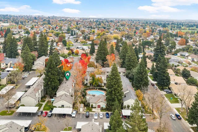 an aerial view of residential building and street