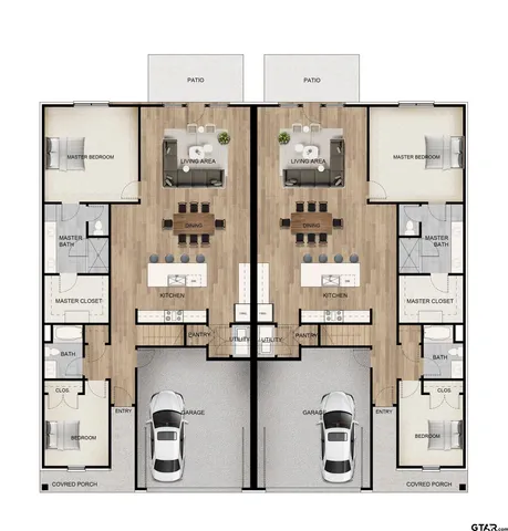 a living room with white cabinets and white appliances