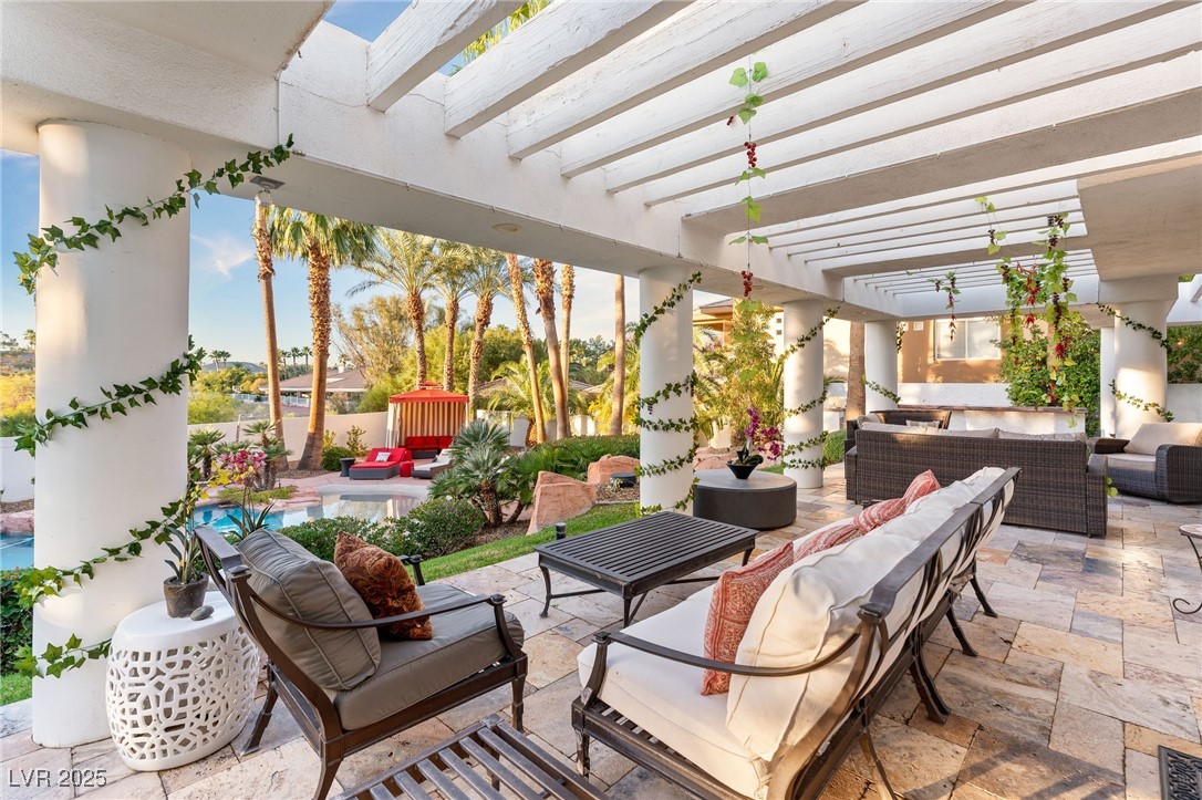 2057 Troon Drive Henderson, NV 89074 - Photo 11 of 41 View of patio featuring outdoor lounge area and a pergola