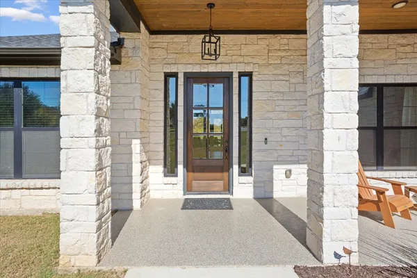 a front view of a building with glass door