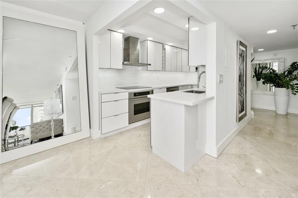 555 Northeast 15th Street, Unit 32C Miami, FL 33132 - Photo 8 of 21 a kitchen with stainless steel appliances granite countertop a stove a sink and a refrigerator