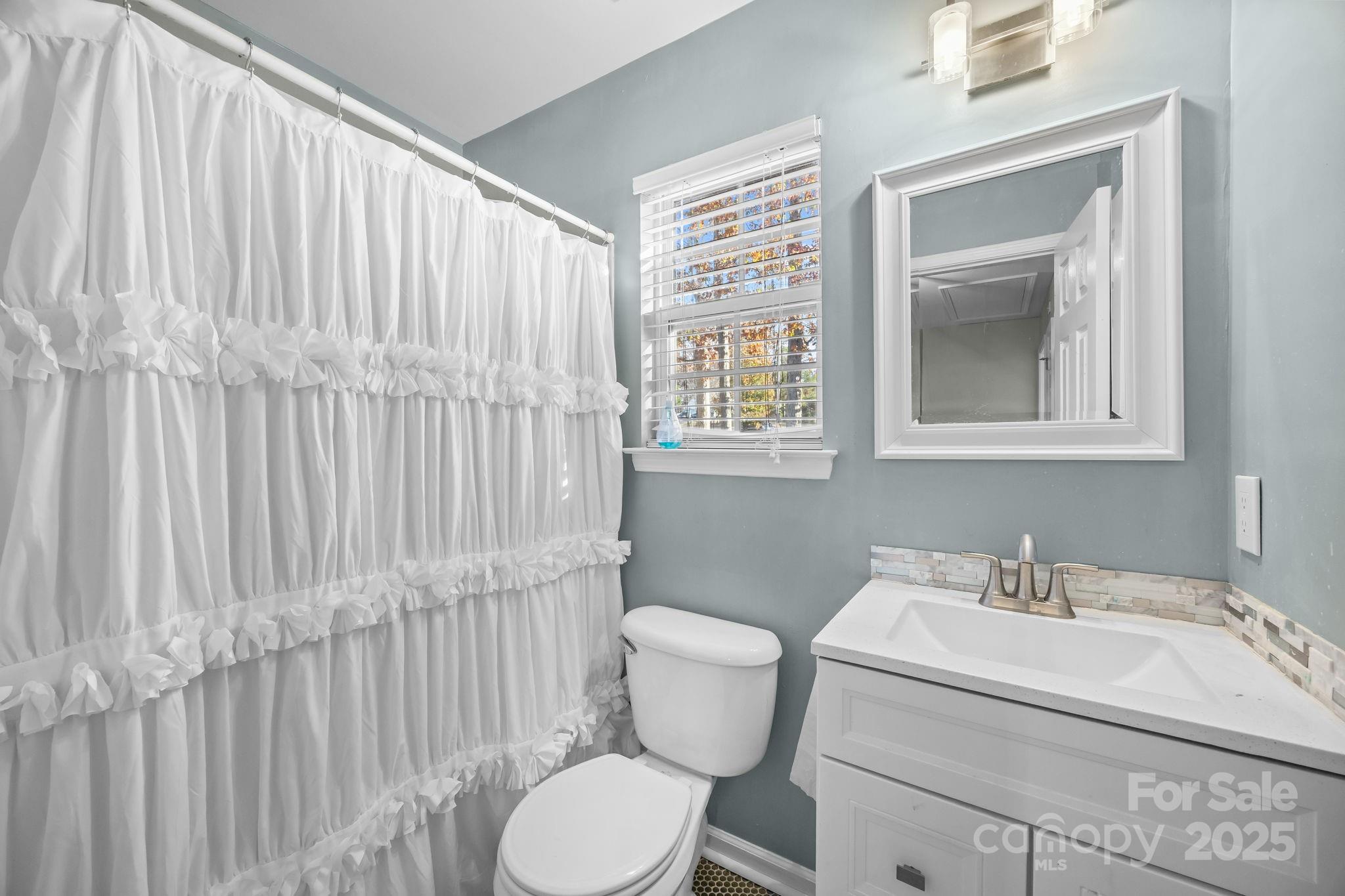 135 Shade Tree Circle Fort Mill, SC 29715 - Photo 18 of 34 a bathroom with a sink a toilet and shower curtain