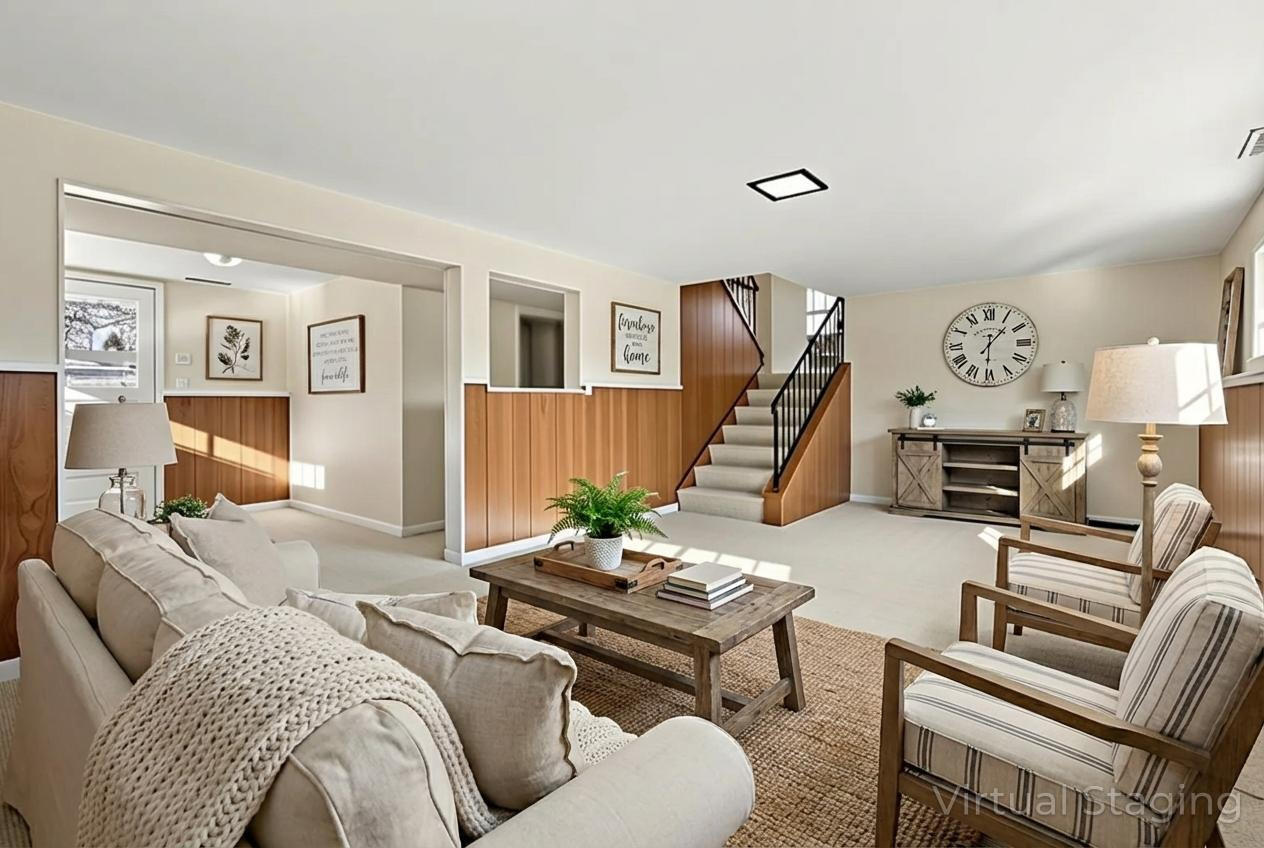 8228 Rutledge Street Merrillville, IN 46410 - Photo 22 of 32 a living room with furniture a large window and a wooden floor