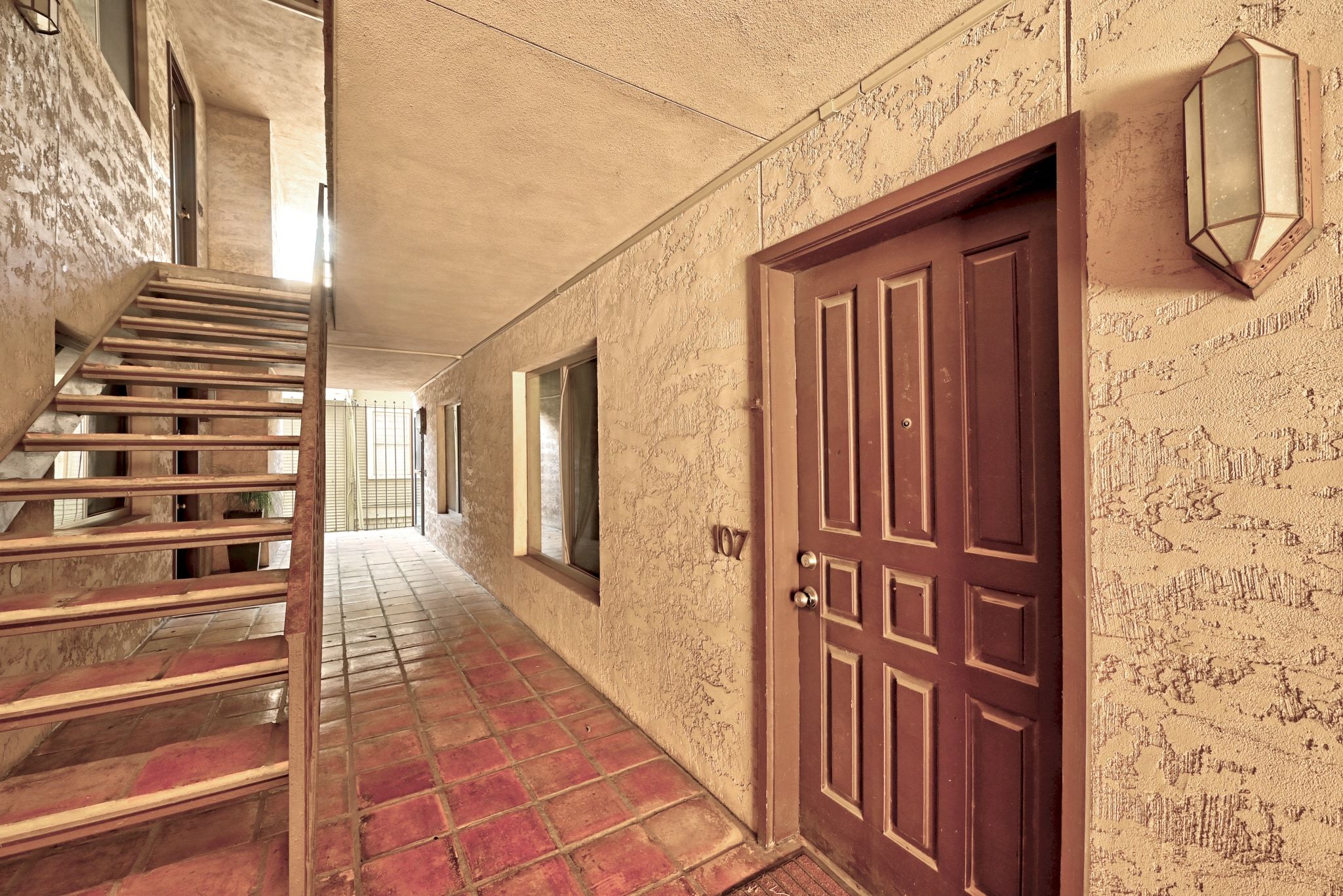 Stairway with a textured wall