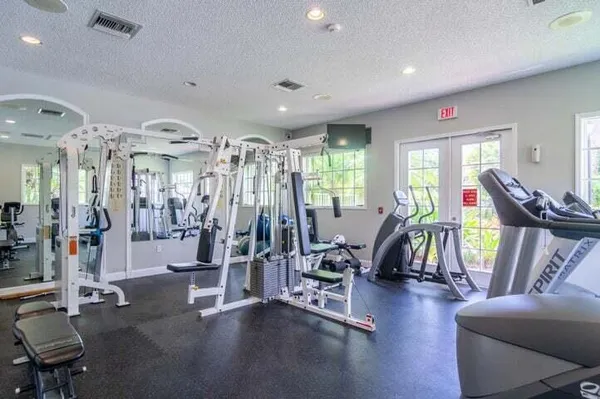 a view of a room with gym equipment