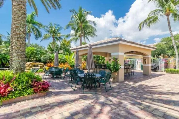 a view of swimming pool with a garden