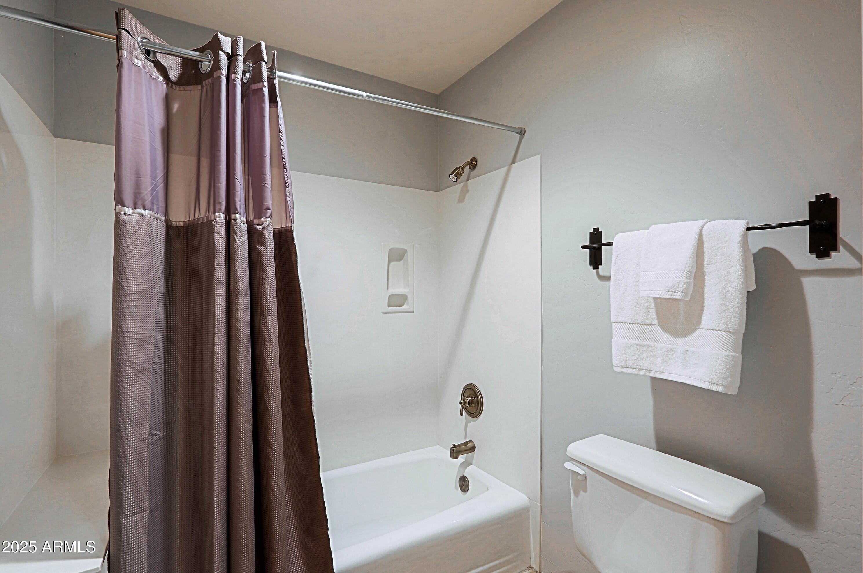 41840 North Spur Cross Road Cave Creek, AZ 85331 - Photo 59 of 67 a bathroom with a shower curtain and a toilet