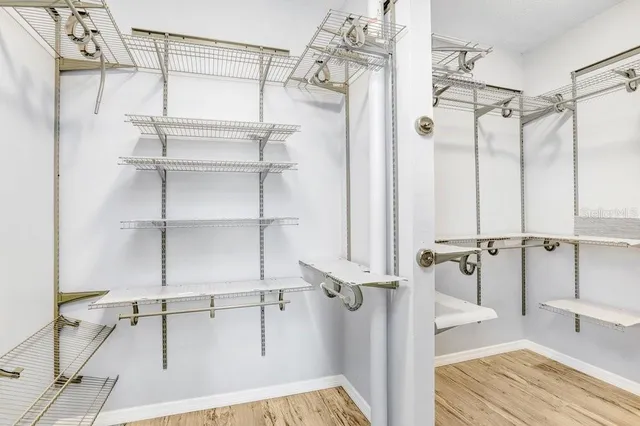 a view of a room with shelves