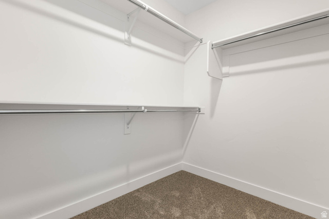 636 West Caroles Way, Unit 7 Tooele, UT 84074 - Photo 27 of 31 Walk-in closet featuring white walls, white shelving, metal hanging rods, and carpet flooring