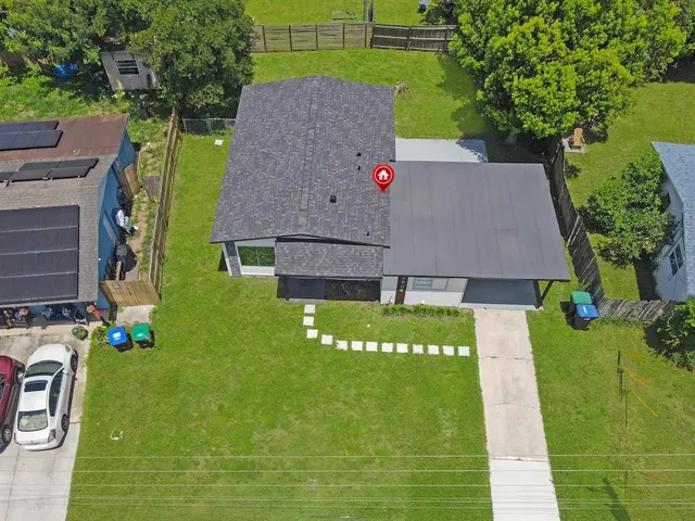 an aerial view of a house