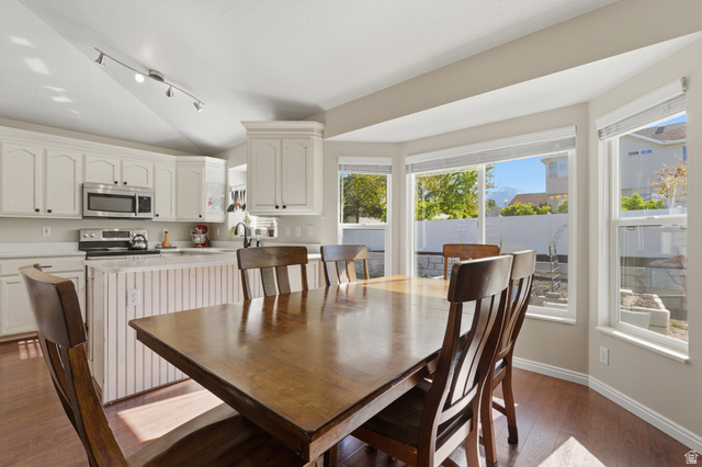 11189 Ohenry Road East Sandy, UT 84070 - Photo 13 of 44 Kitchen with white cabinetry, stainless steel appliances, and track lighting
