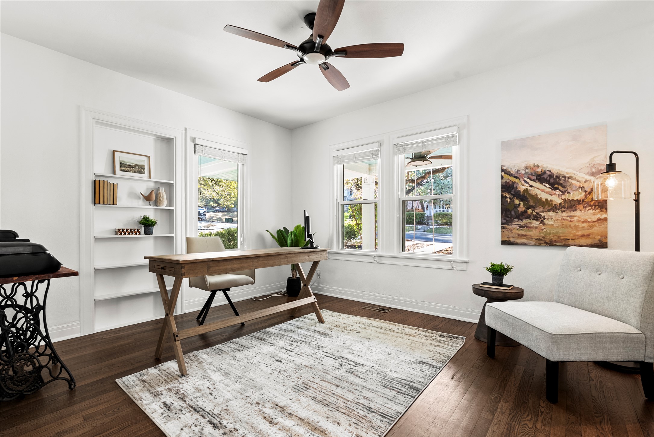 1507 Newning Avenue Austin, TX 78704 - Photo 13 of 37 Home office with a ceiling fan and wood flooring could also be used as a bedroom