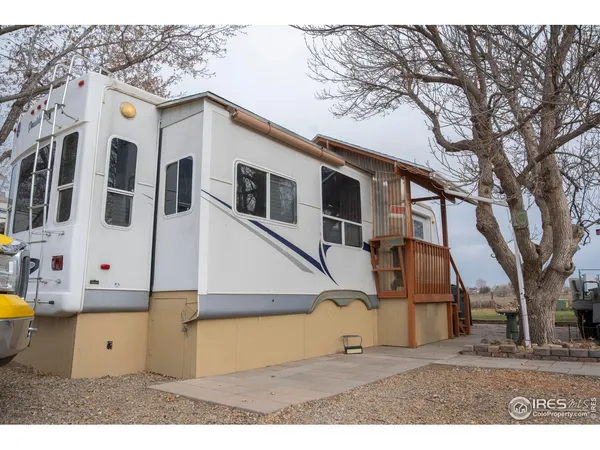 a view of a white house with a large tree