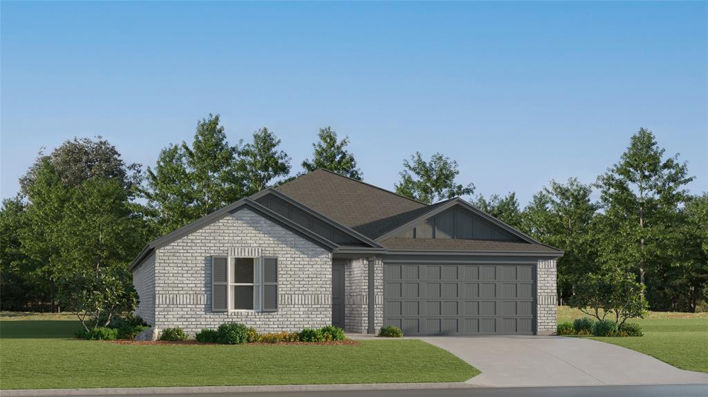 15012 Reyes Road Little Elm, TX 75068 - Photo 1 of 1 View of front facade featuring brick siding, a front yard, an attached garage, and driveway