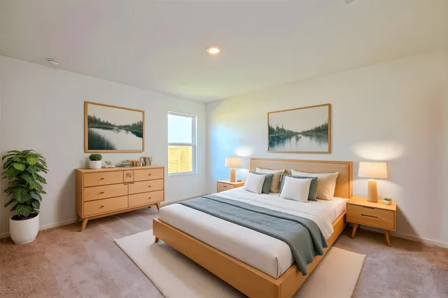 a bedroom with a bed and a dresser