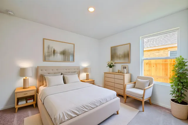 a bedroom with a bed and a couch