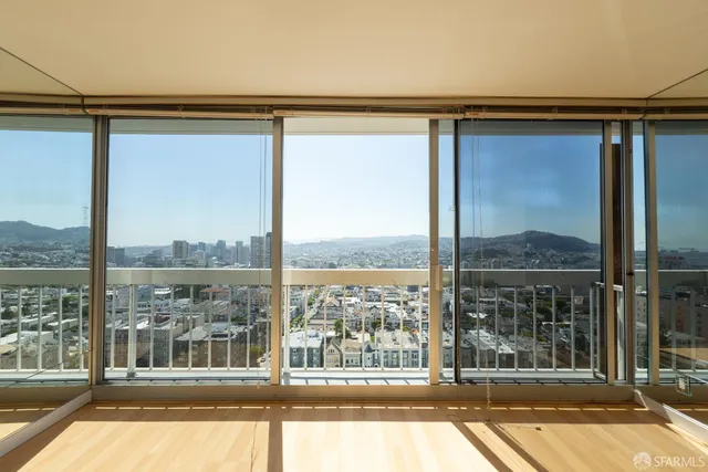 a view of a city from a balcony