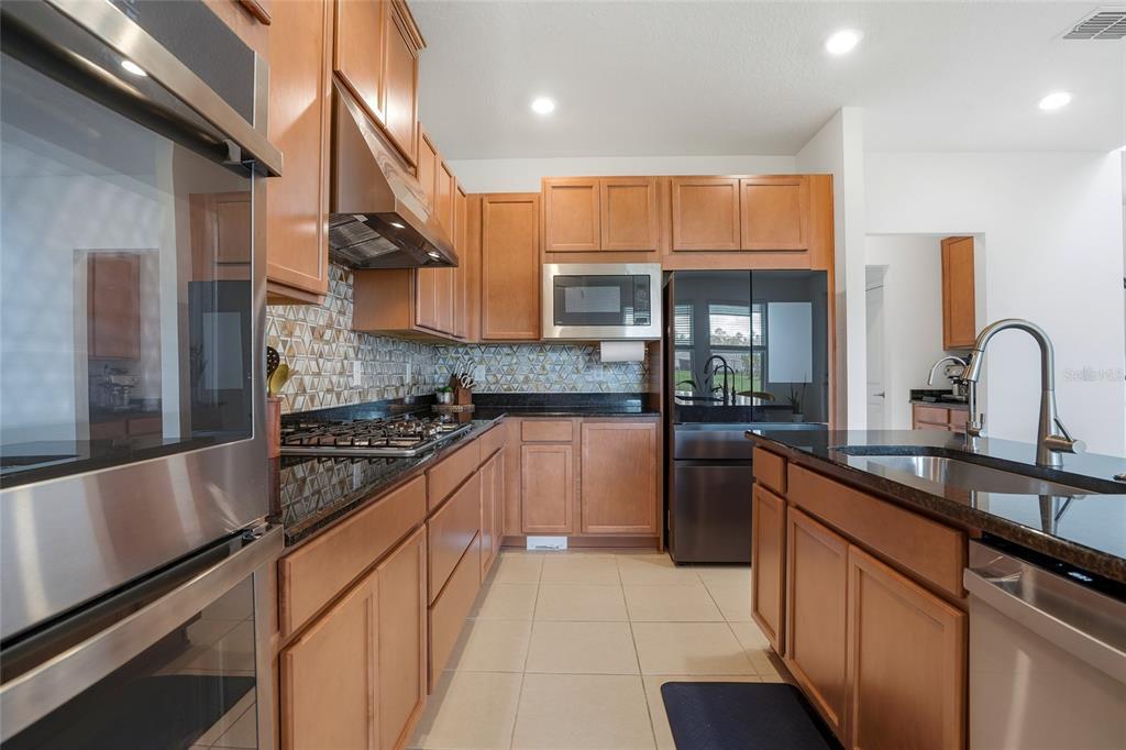 34068 Castaway Loop Wesley Chapel, FL 33543 - Photo 15 of 65 a kitchen with stainless steel appliances granite countertop a sink and stove