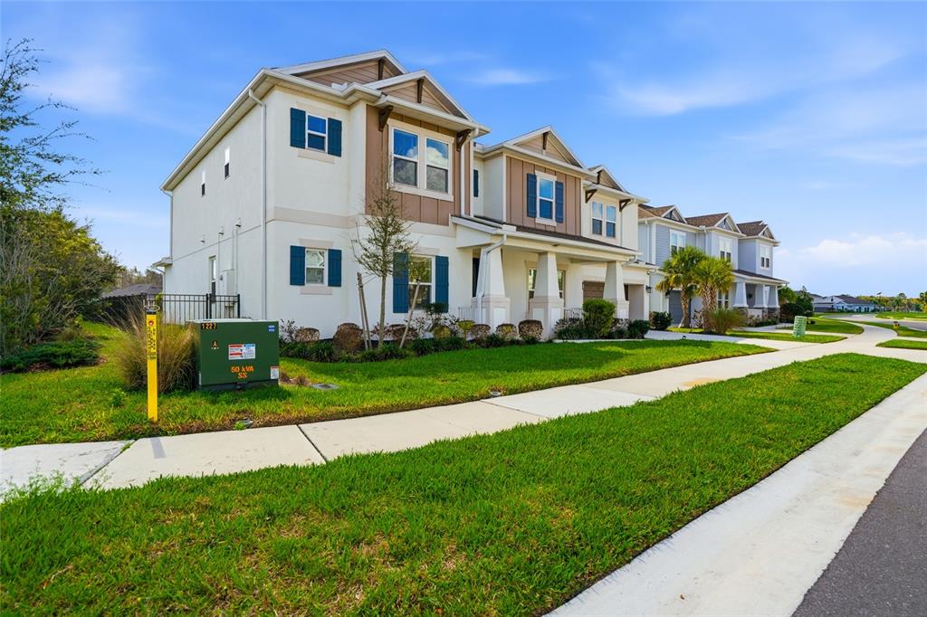 34068 Castaway Loop Wesley Chapel, FL 33543 - Photo 63 of 65 a front view of a house with a garden and trees