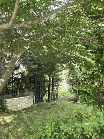 a view of a field with trees in the background