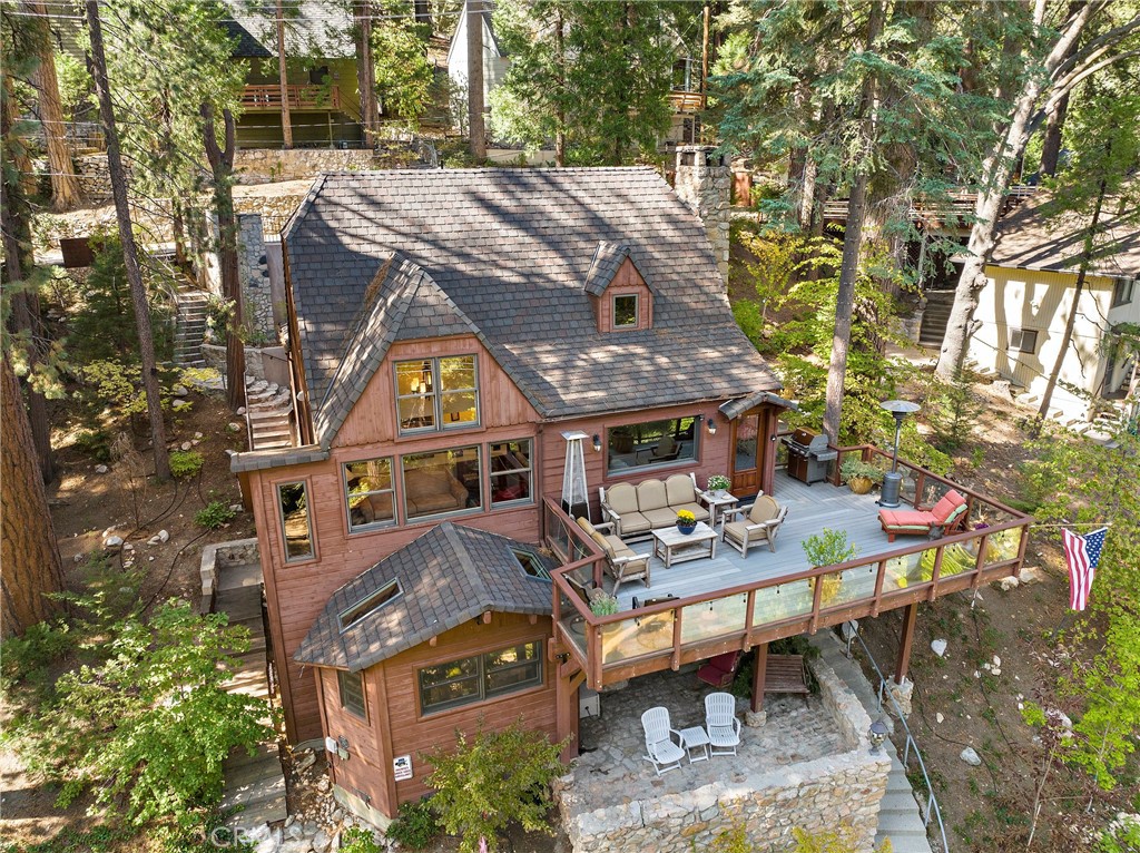 400 Cottage Grove Road Lake Arrowhead, CA 92352 - Photo 51 of 75 an aerial view of a house with swimming pool and outdoor space