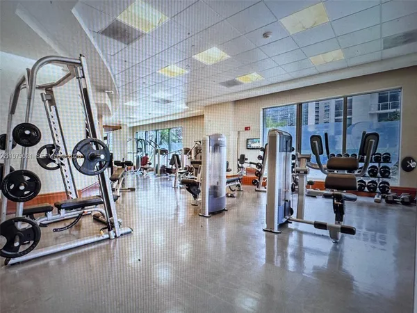 a view of a room with gym equipment