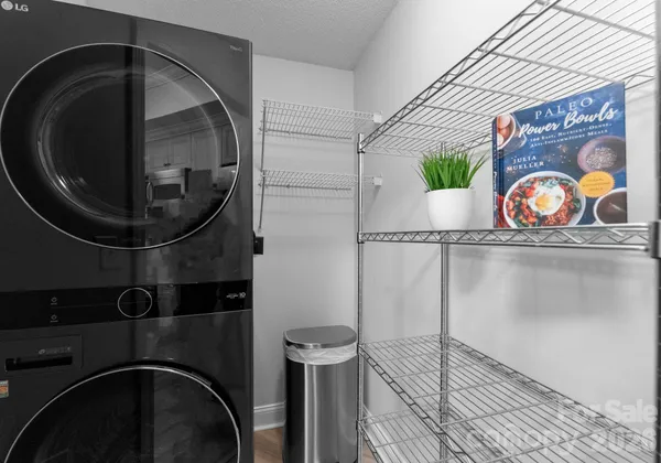 a view of a room with racks on the wall
